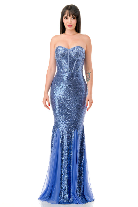 Strapless corset sequin maxi dress, Prom, Party, Evening gown, Strapless LSCH41273
