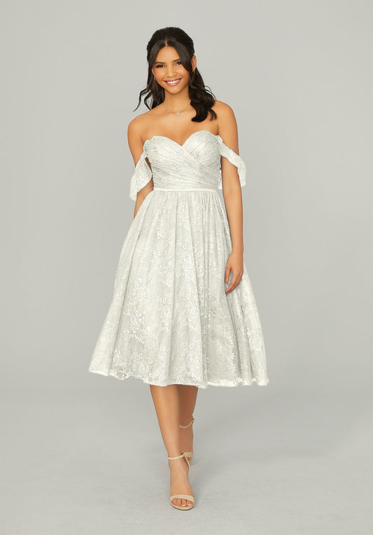 Tea Length Ivory or Slate Lace Dress with Flutter Sleeves and full-aline skirt, Dress Size 12 & Size 14