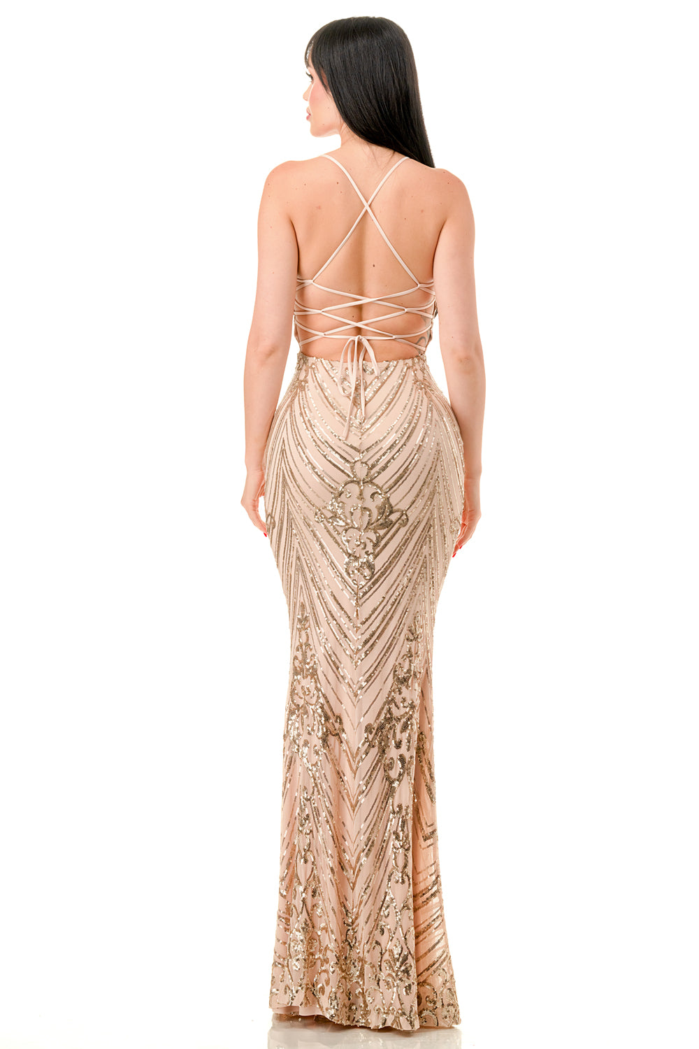 SLEEVELESS SEQUIN MAXI MERMAID, Champagne & Gold Prom Dress LSCD30177